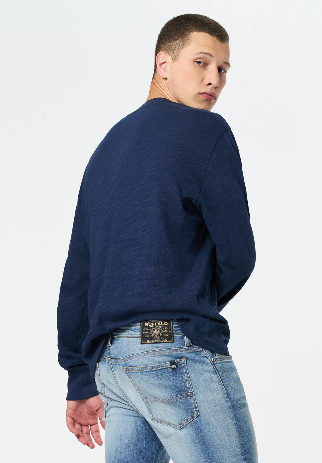 Kandid Men's Long Sleeve Relaxed Henley, Whale - BM24660 - Image 3
