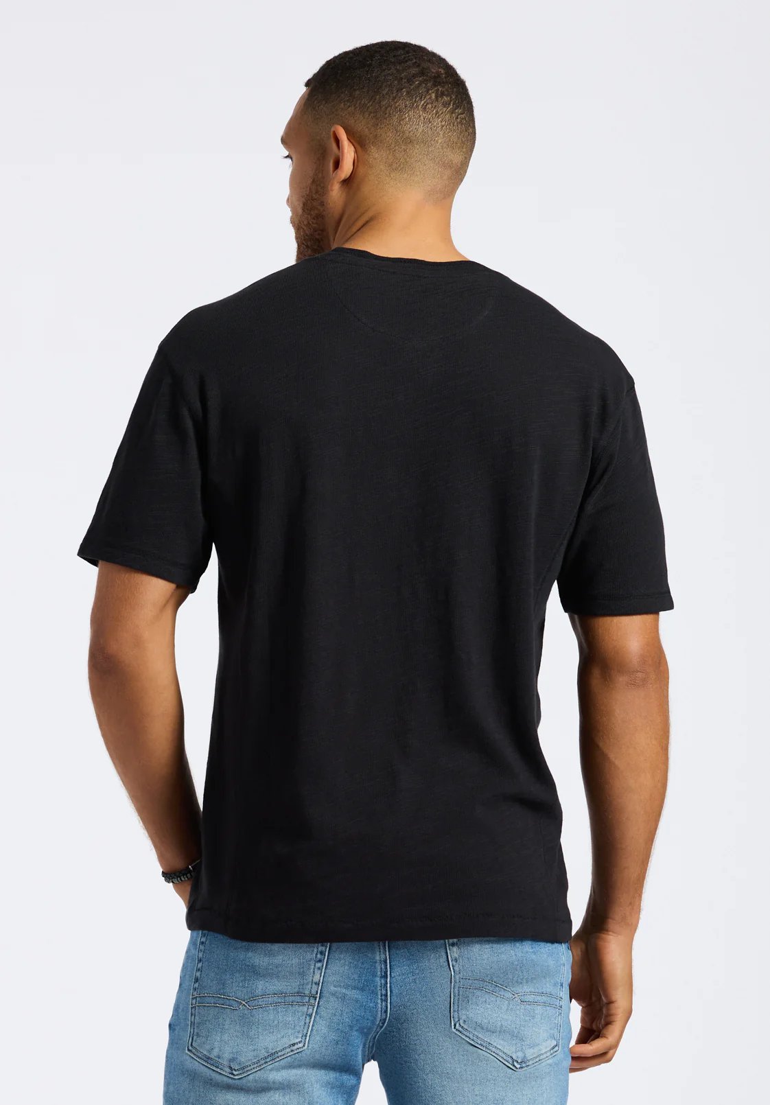 Kandido Men's Short Sleeve Slub Knit Henley, Black - BM24605 - Image 3