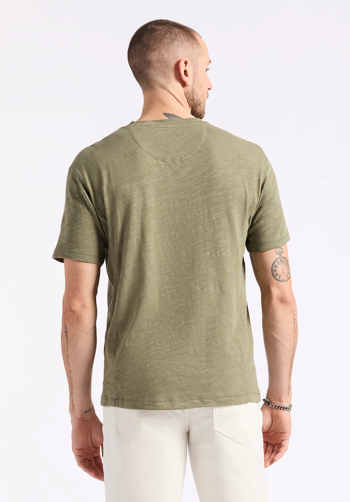 Kandido Men's Short Sleeve Slub Knit Henley, Army Green - BM24605 - Image 4