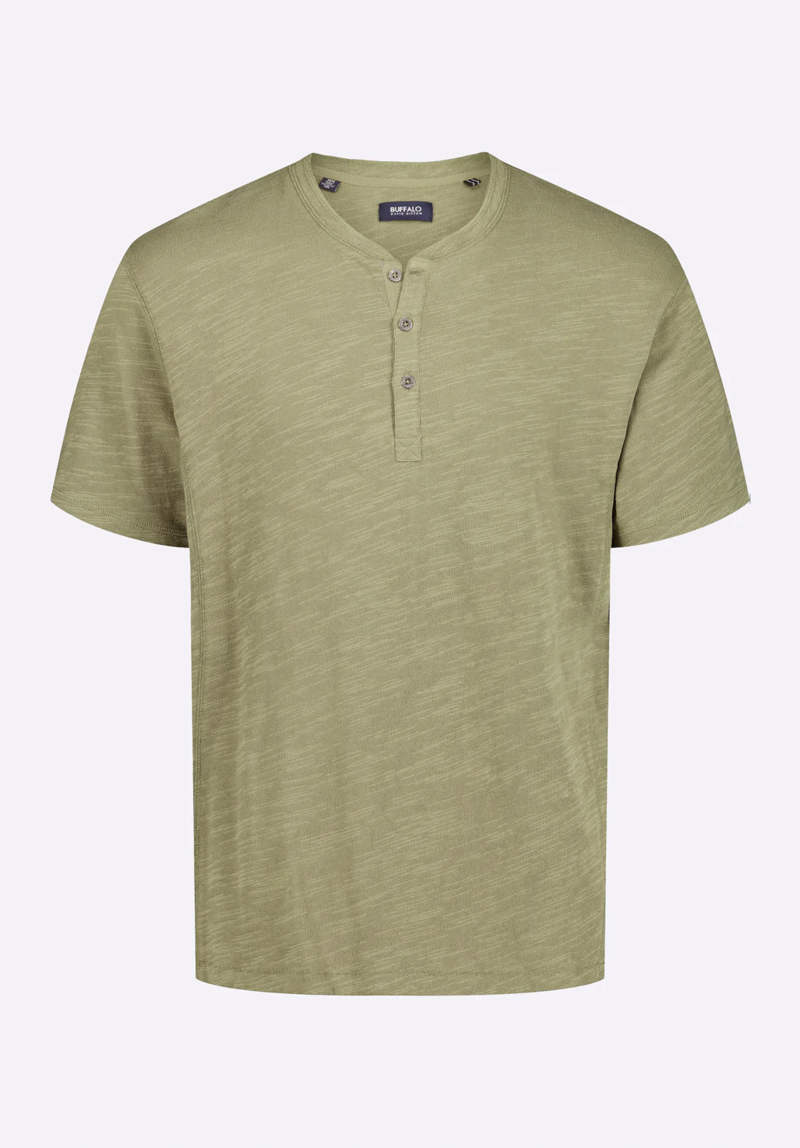 Kandido Men's Short Sleeve Slub Knit Henley, Army Green - BM24605 - Image 5