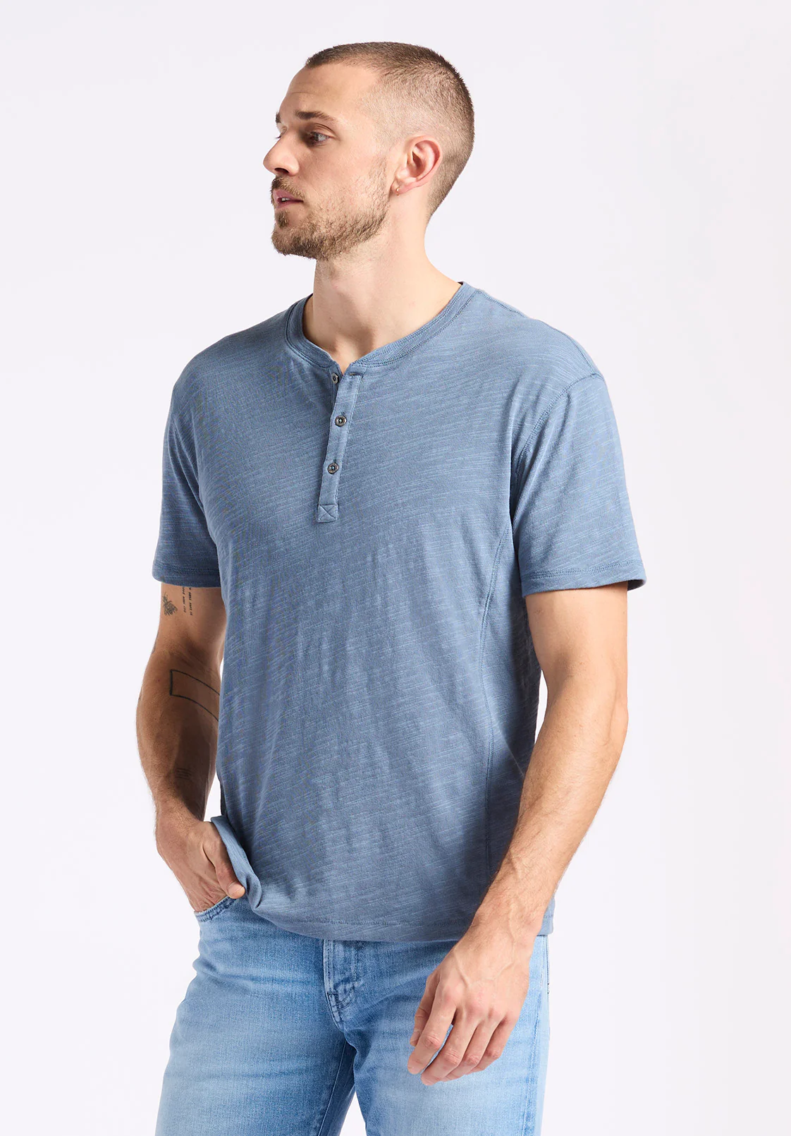 Kandido Men's Short Sleeve Slub Knit Henley, Mirage - BM24605 - Image 3