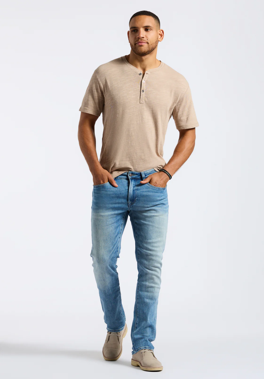 Kandido Men's Short Sleeve Slub Knit Henley, Tuffet - BM24605