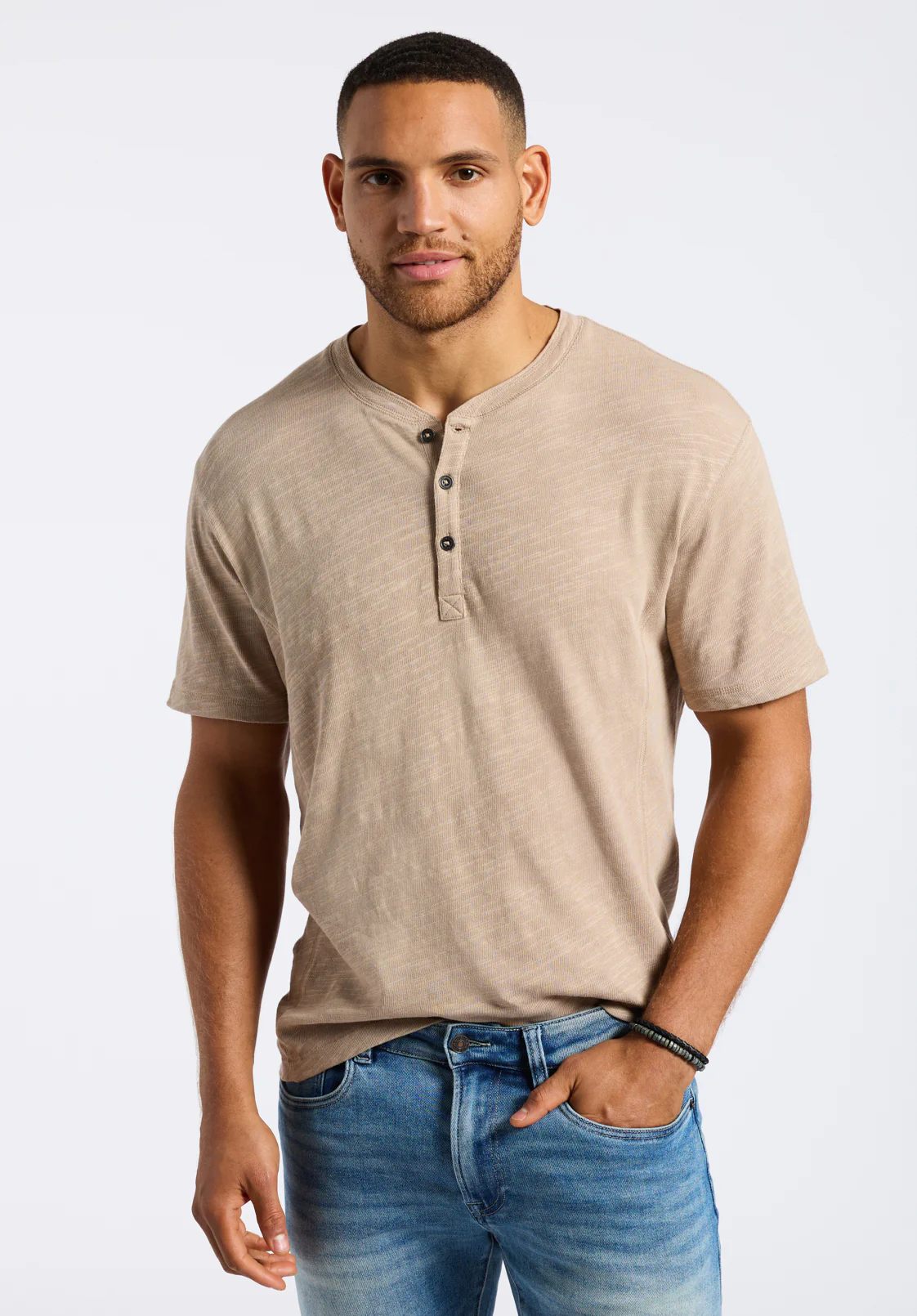 Kandido Men's Short Sleeve Slub Knit Henley, Tuffet - BM24605 - Image 2