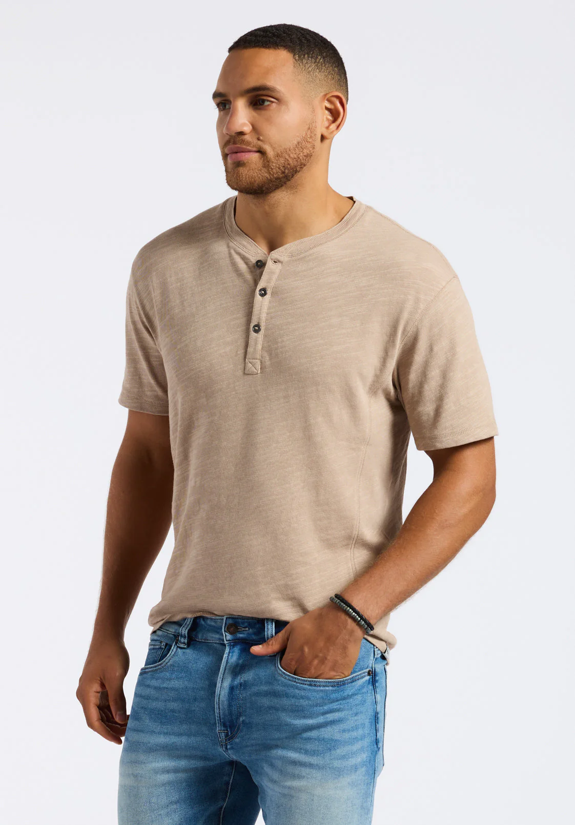 Kandido Men's Short Sleeve Slub Knit Henley, Tuffet - BM24605 - Image 6