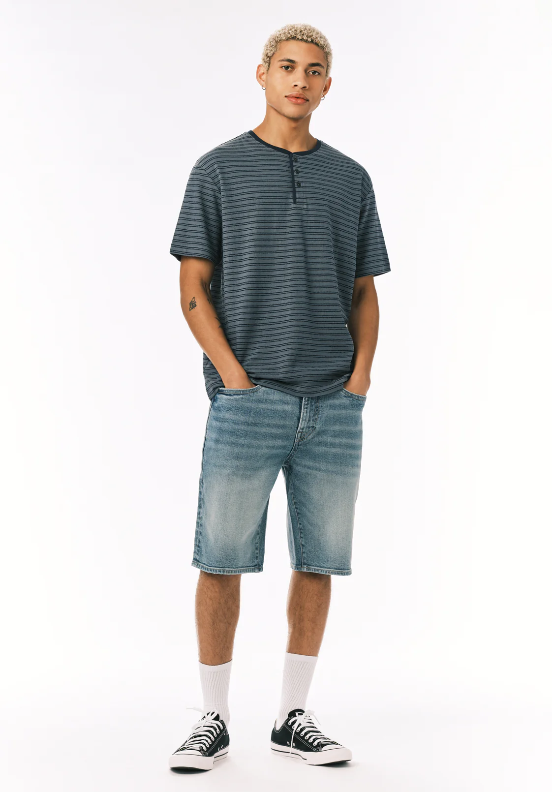 Kandido Men's Short Sleeve Striped Henley, Mirage - BM24805