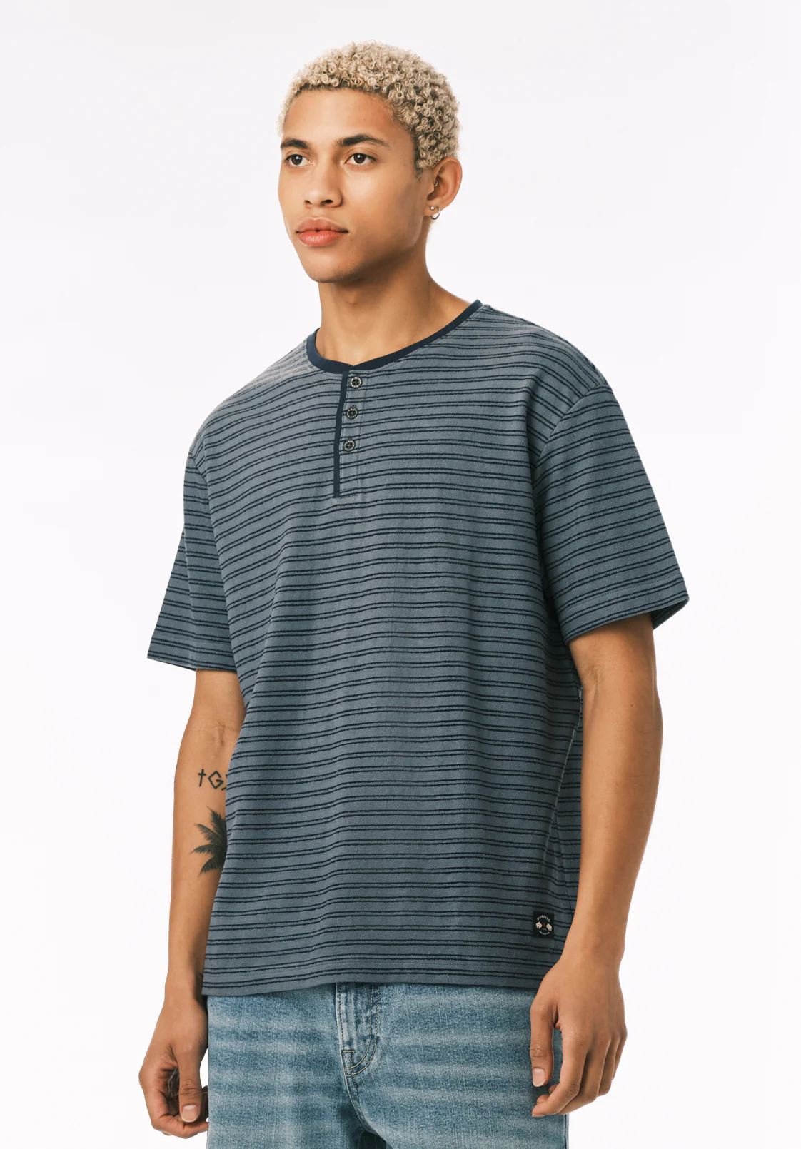 Kandido Men's Short Sleeve Striped Henley, Mirage - BM24805 - Image 3