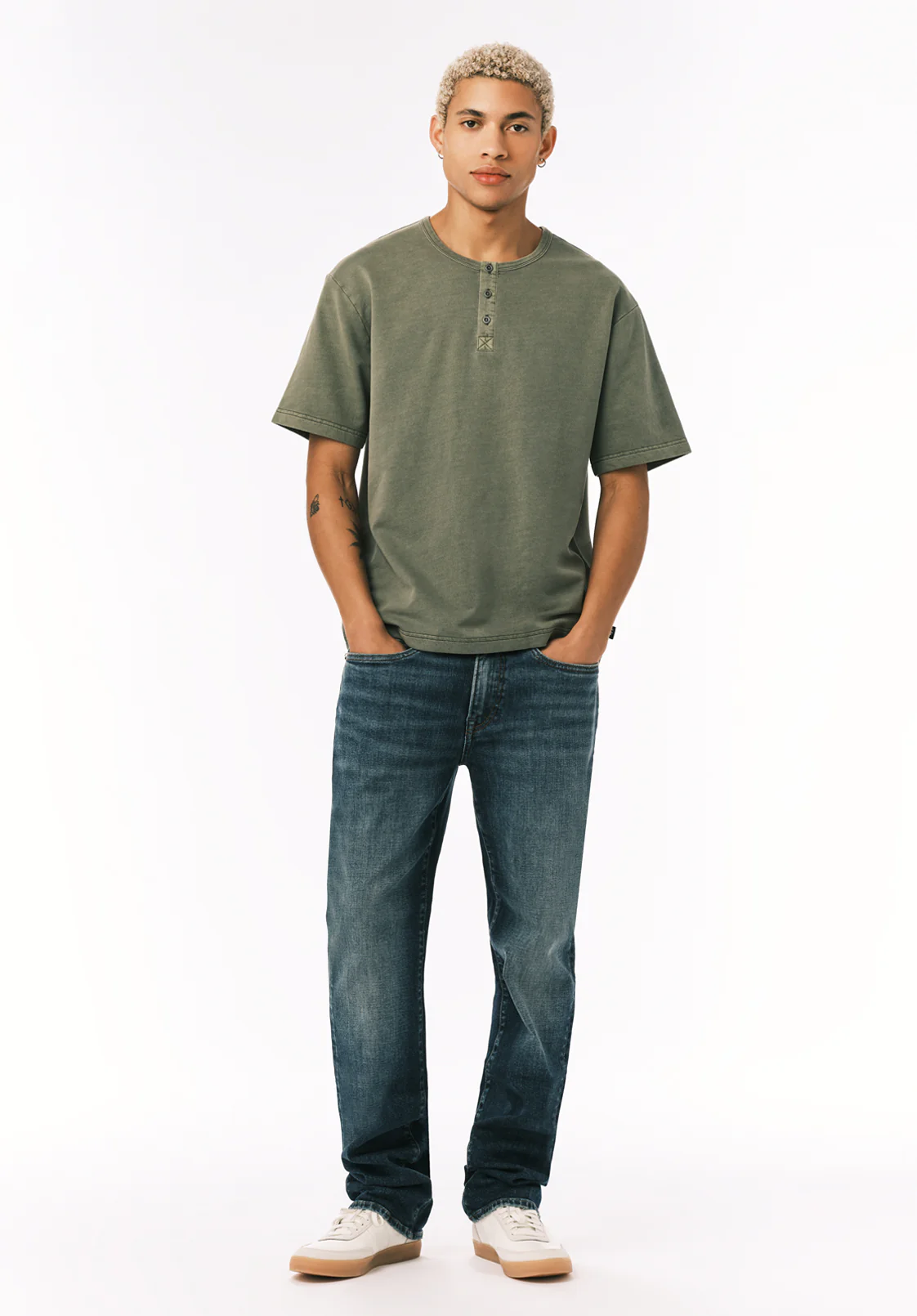 Kandor Men's Short Sleeve Henley, Army Green - BM24782
