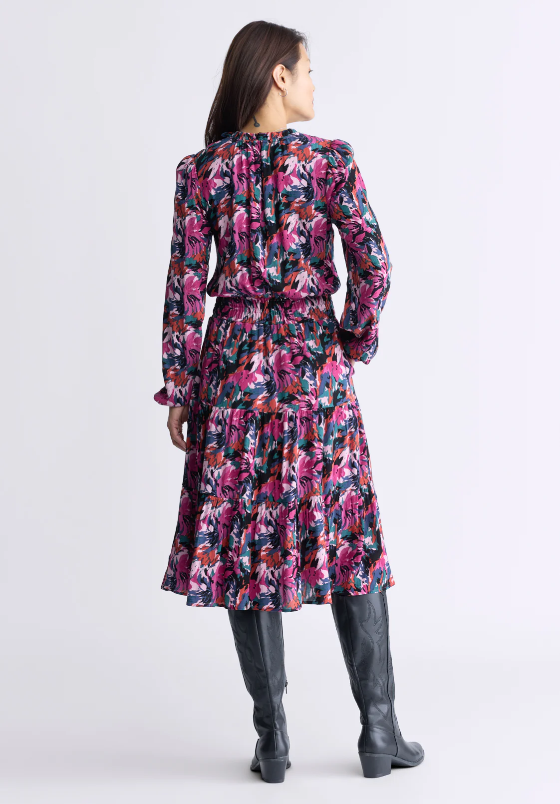 Karrigan Women's Long Sleeve Midi Dress, Abstract Floral - WD0059F - Image 3