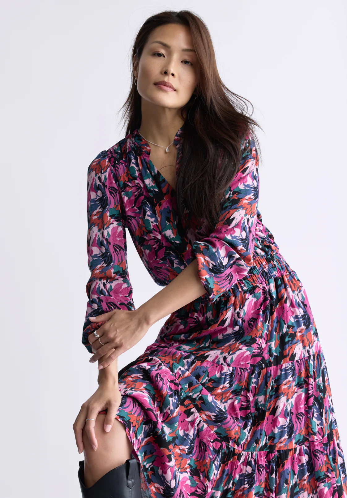 Karrigan Women's Long Sleeve Midi Dress, Abstract Floral - WD0059F - Image 4