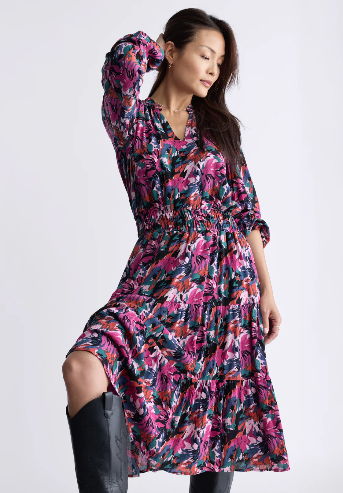 Karrigan Women's Long Sleeve Midi Dress, Abstract Floral - WD0059F - Image 5