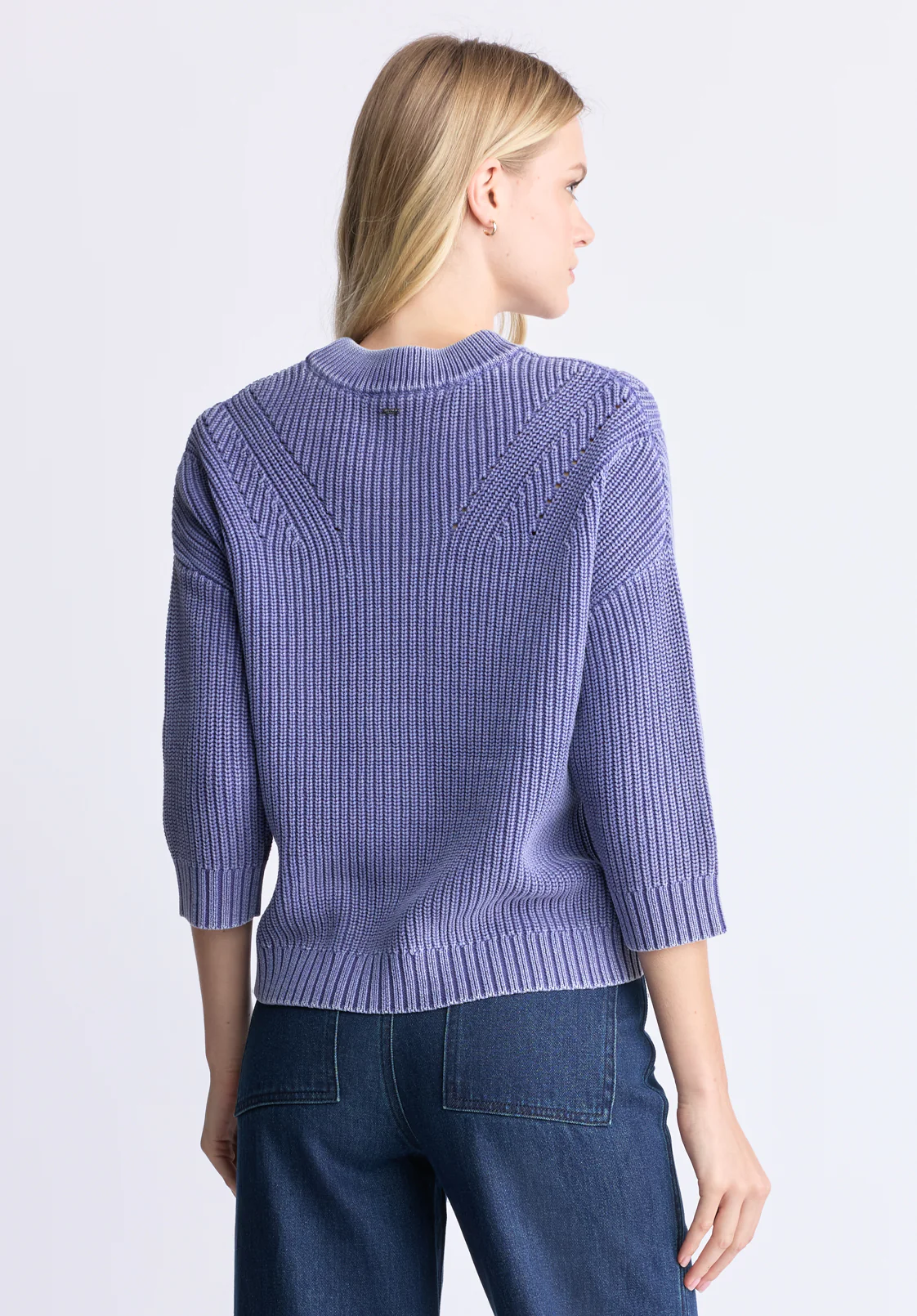 Kassandra Women's 3/4 Sleeve Pointelle Stitch Sweater, Skipper Blue - SW0100H - Image 4