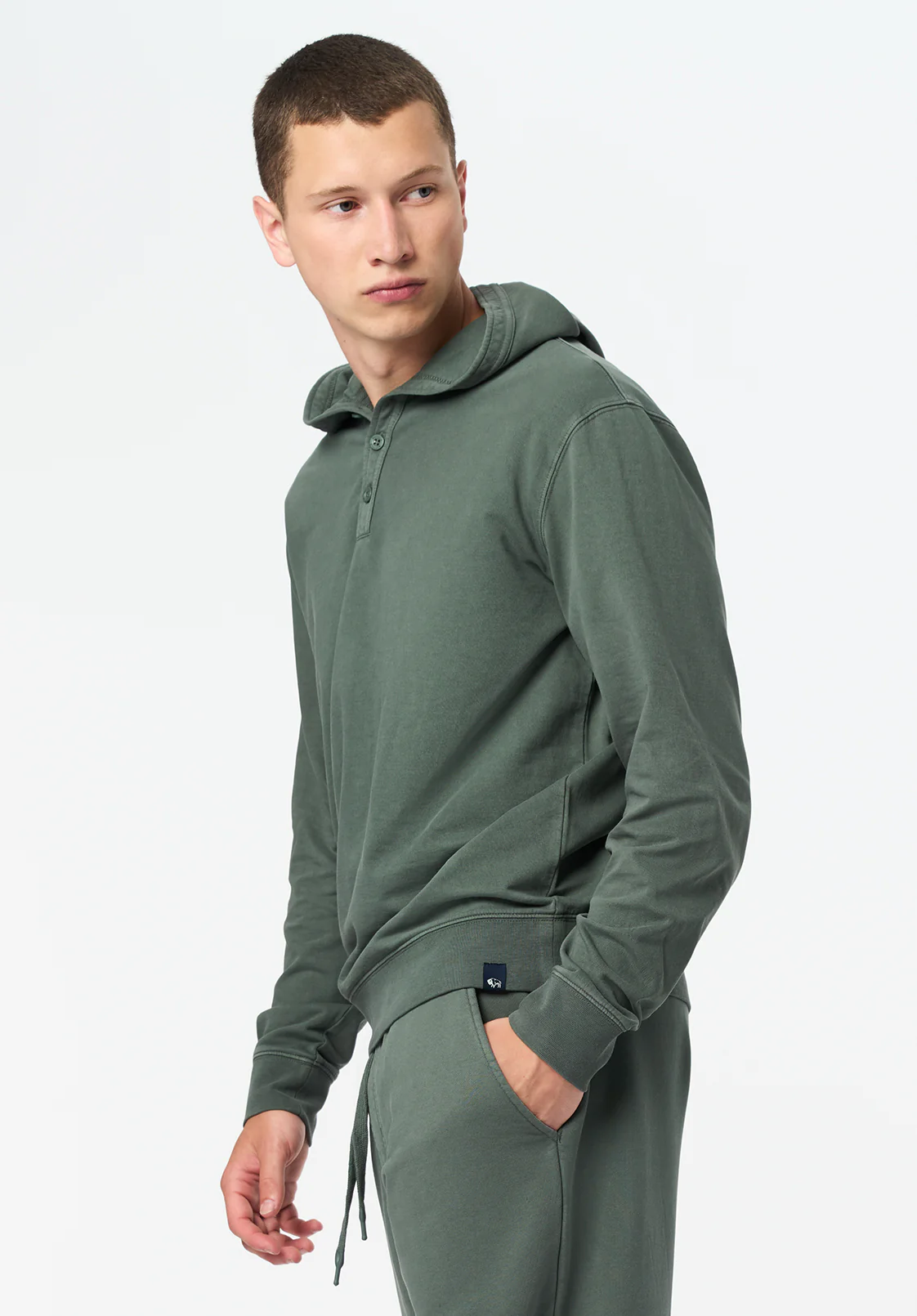 Kaye Men's Long Sleeve Relaxed Henley Hoodie, Dark Forest - BM24675 - Image 3