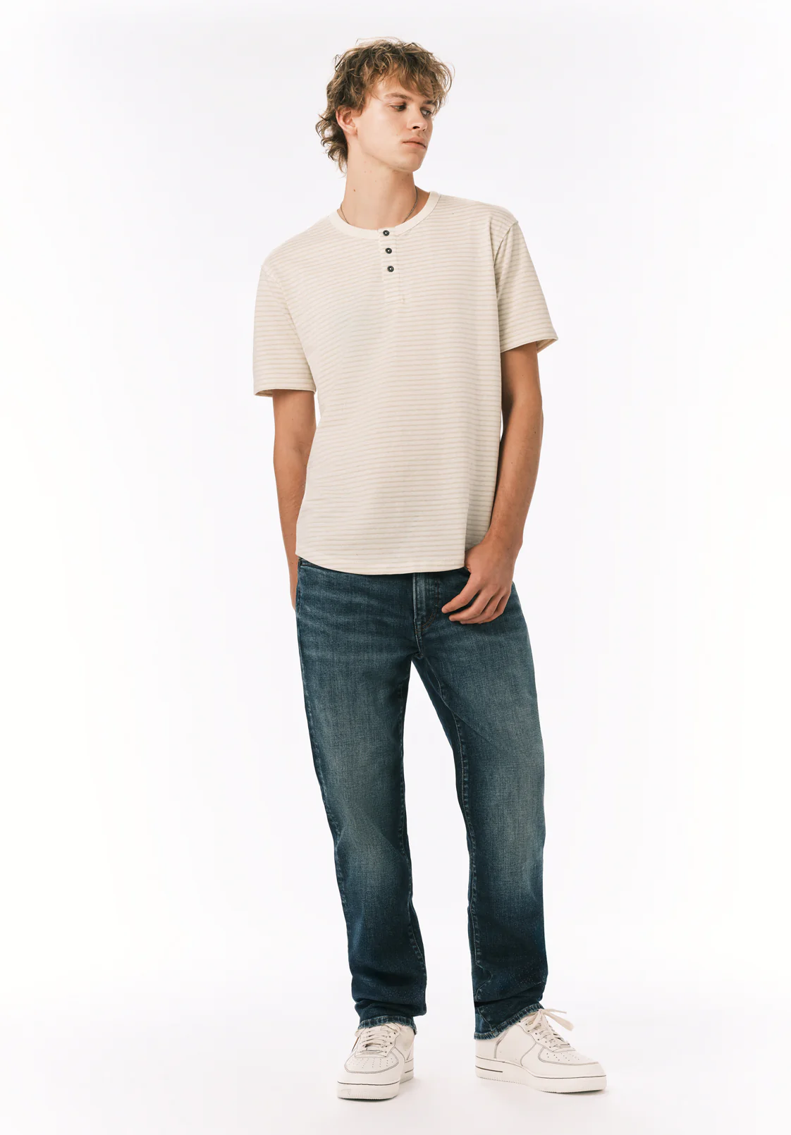 Kehlani Men's Short Sleeve Striped Henley, Milk - BM24760