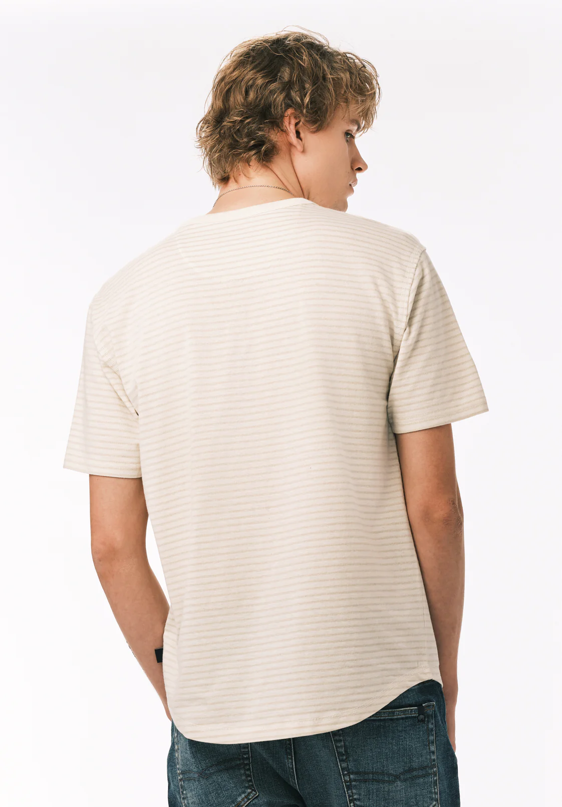 Kehlani Men's Short Sleeve Striped Henley, Milk - BM24760 - Image 4