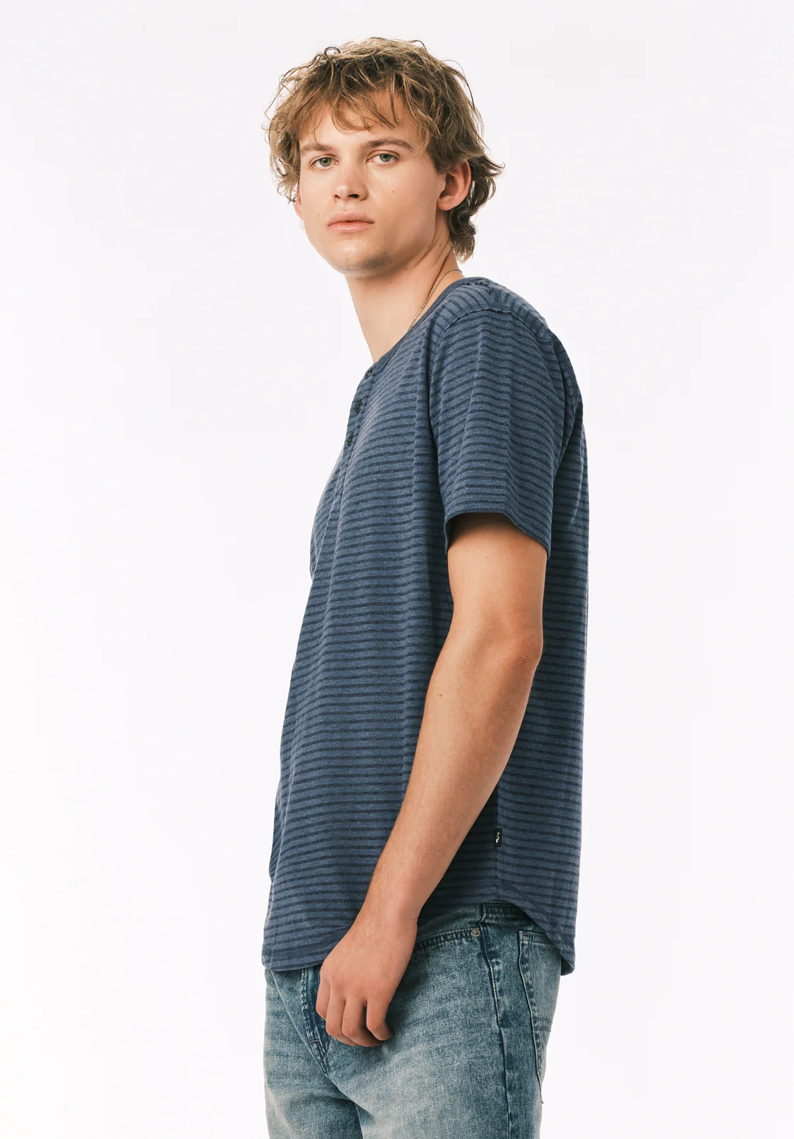 Kehlani Men's Short Sleeve Striped Henley, Vintage Indigo - BM24760 - Image 3