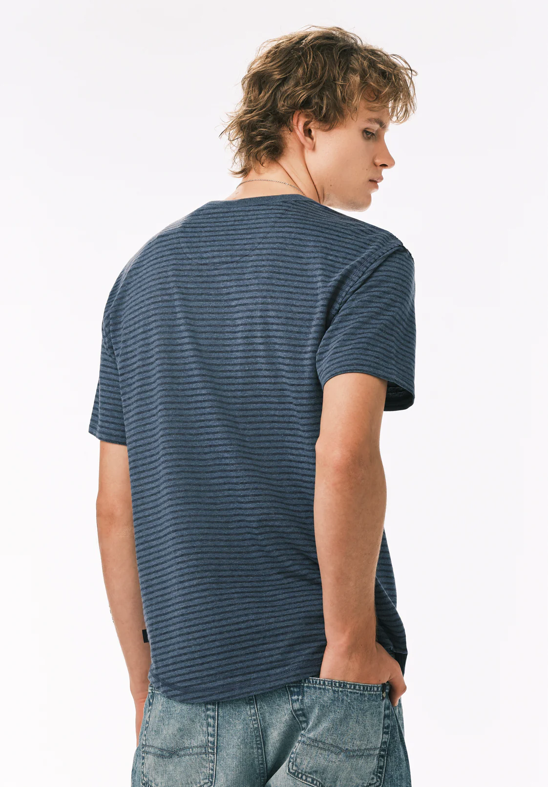 Kehlani Men's Short Sleeve Striped Henley, Vintage Indigo - BM24760 - Image 4