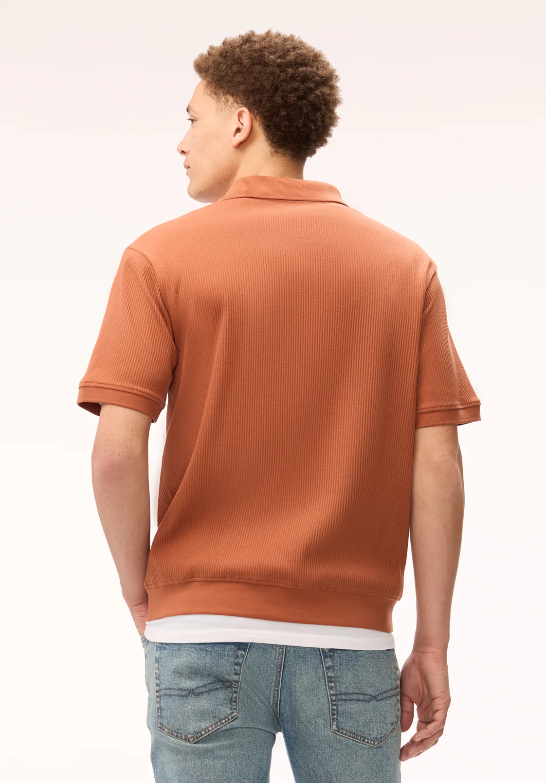 Kido Men's Short Sleeve Ribbed Polo, Coconut Shell - BM24877 - Image 3