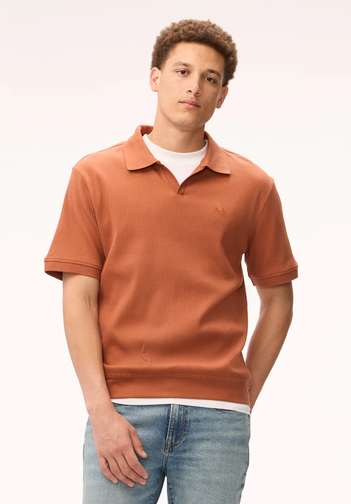 Kido Men's Short Sleeve Ribbed Polo, Coconut Shell - BM24877 - Image 4