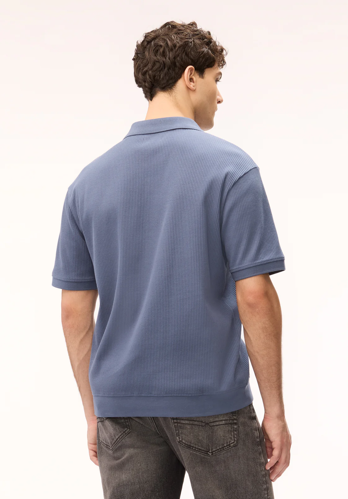 Kido Men's Short Sleeve Ribbed Polo, Vintage Indigo - BM24877 - Image 3
