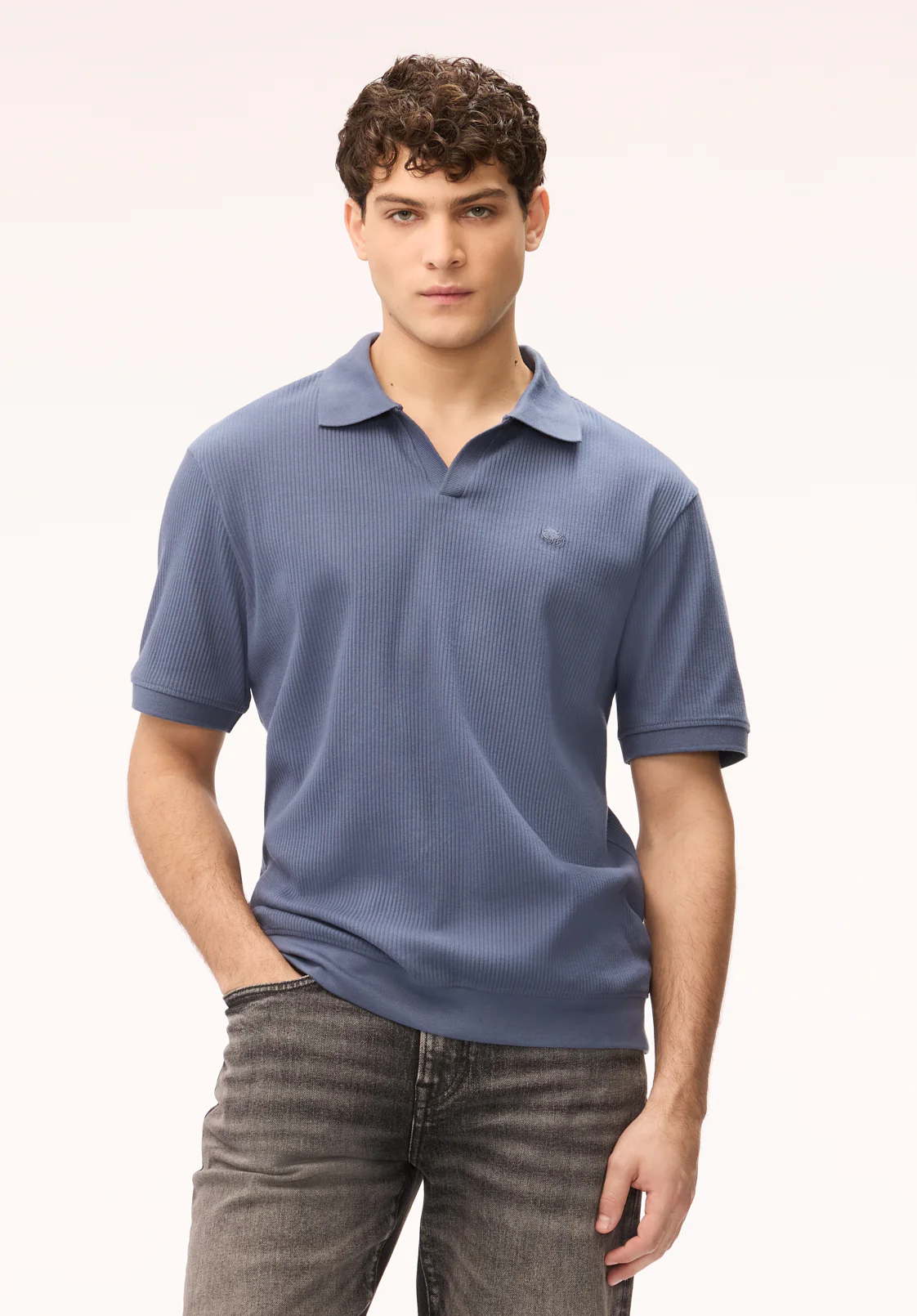 Kido Men's Short Sleeve Ribbed Polo, Vintage Indigo - BM24877 - Image 4
