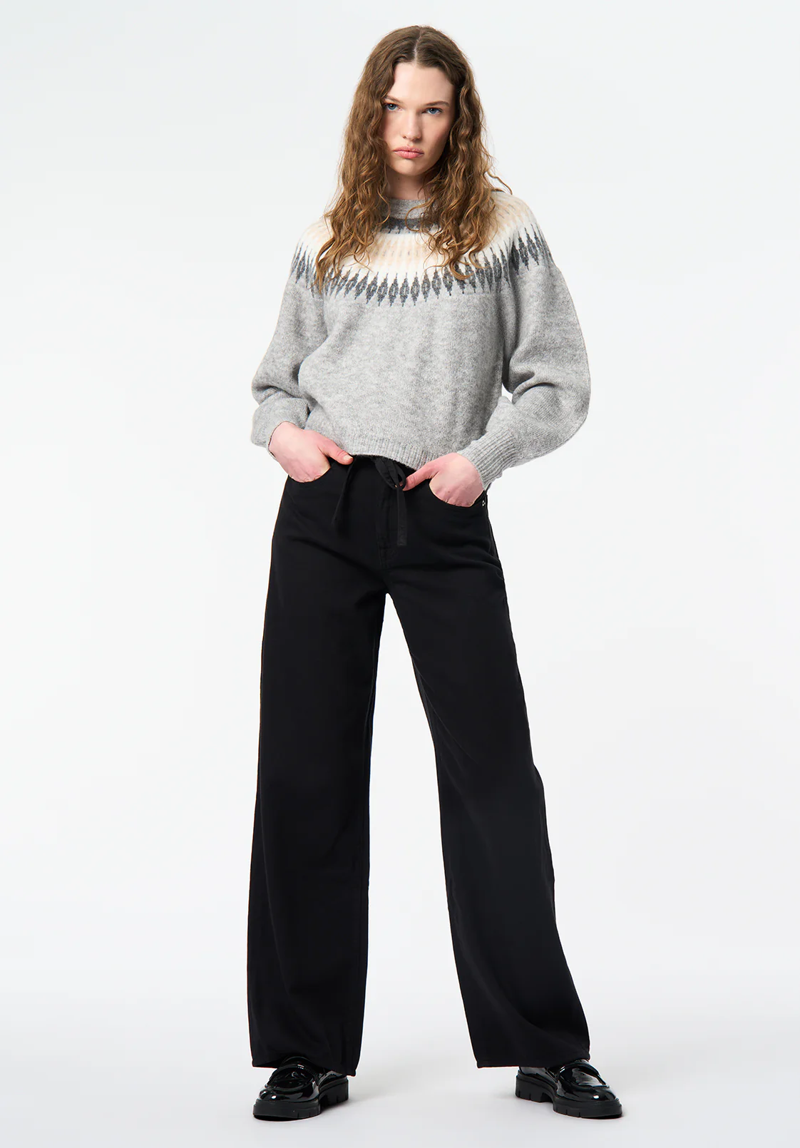 Kindra Women's Fair Isle Sweater, Lt Hr Grey - SW0158