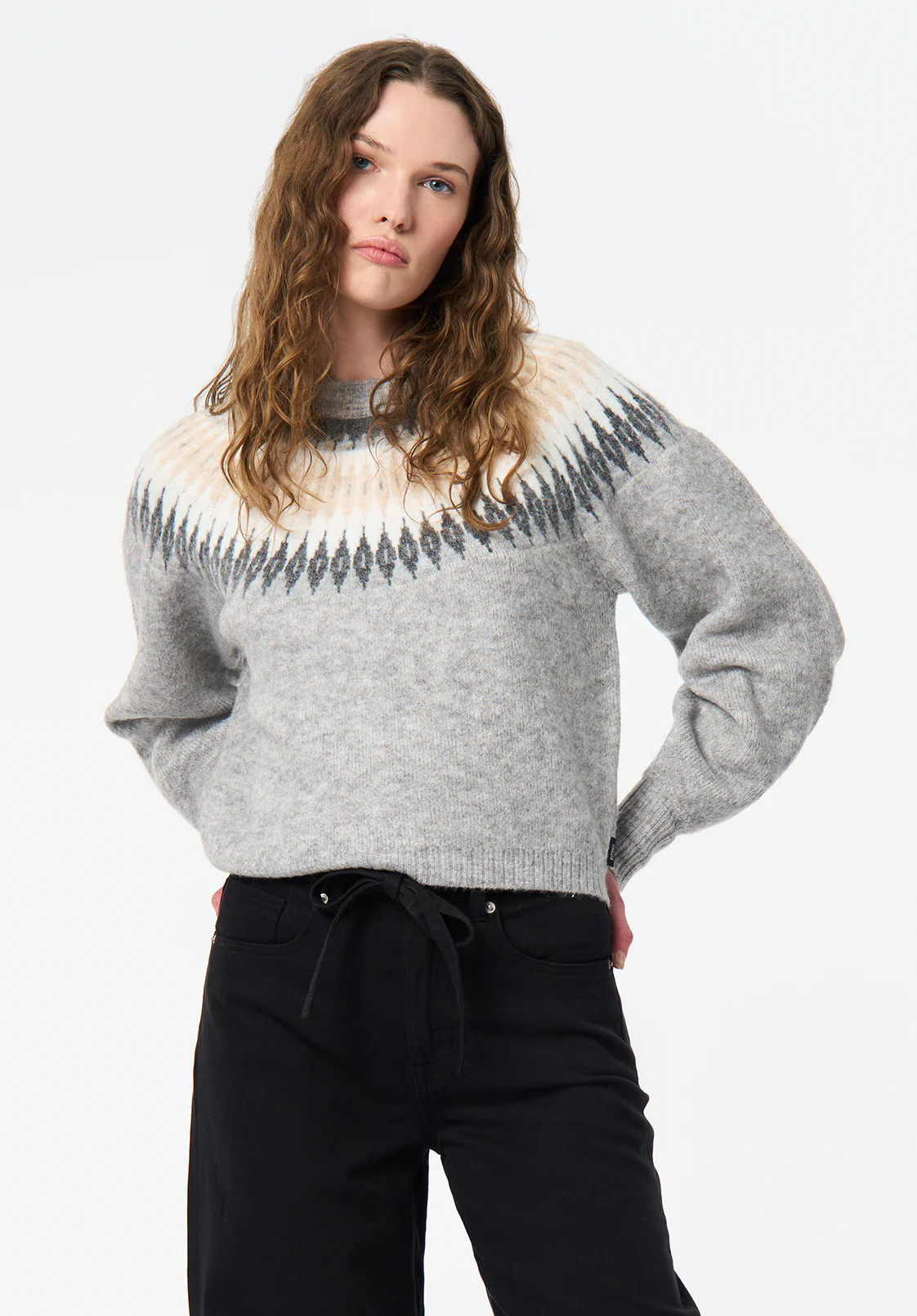 Kindra Women's Fair Isle Sweater, Lt Hr Grey - SW0158 - Image 2