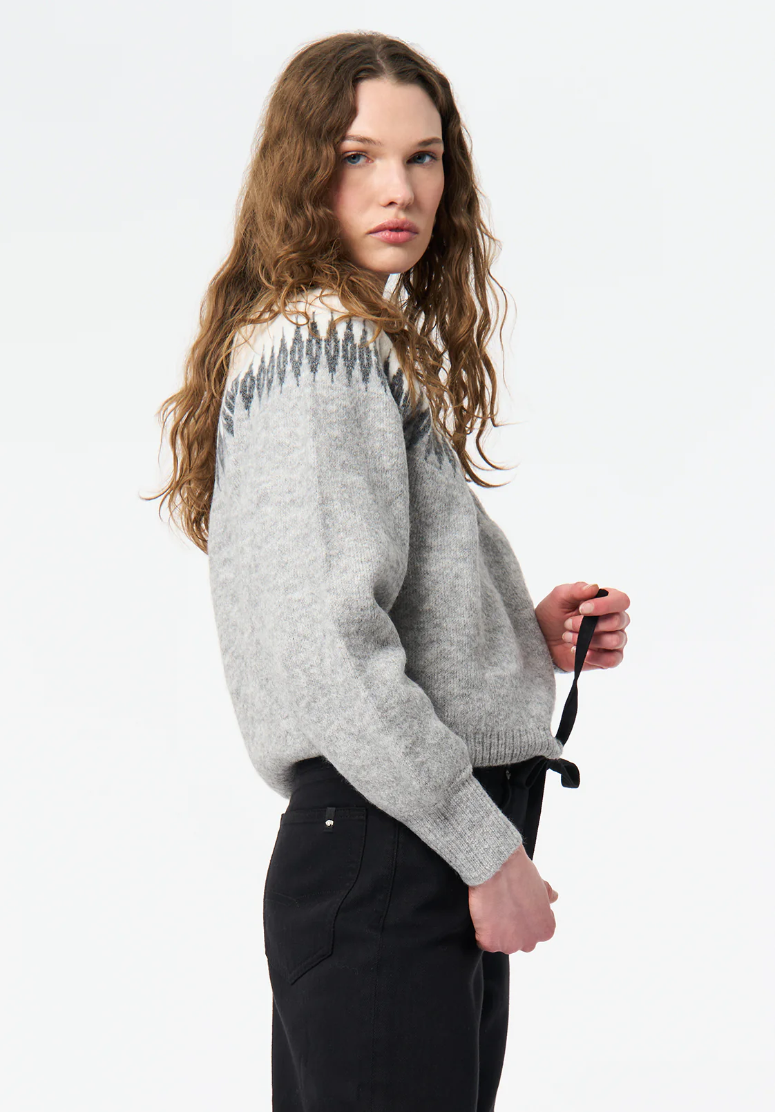 Kindra Women's Fair Isle Sweater, Lt Hr Grey - SW0158 - Image 3