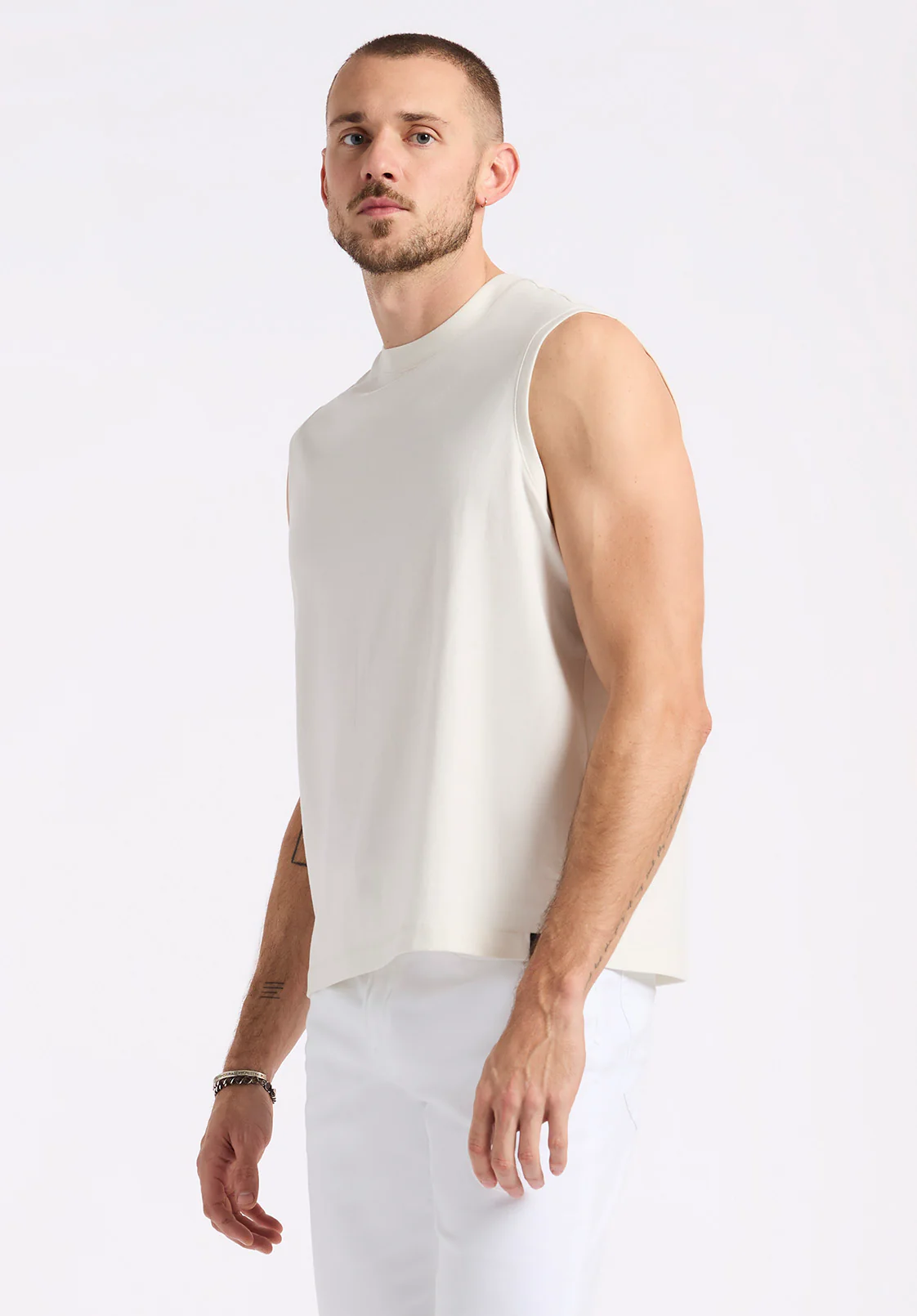 Kingster Men's Relaxed Jersey Tank, Milk - BM24601 - Image 4