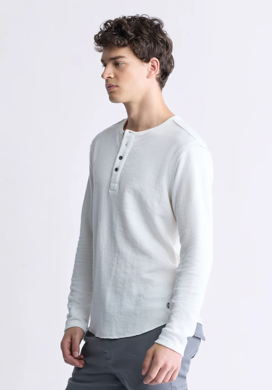 Kipato Men's Long Sleeve Henley, Blanc De Blanc - BM24434 - Image 3