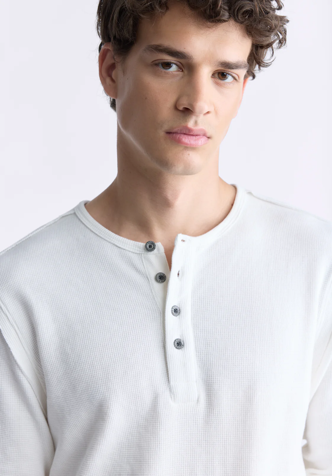 Kipato Men's Long Sleeve Henley, Blanc De Blanc - BM24434 - Image 5