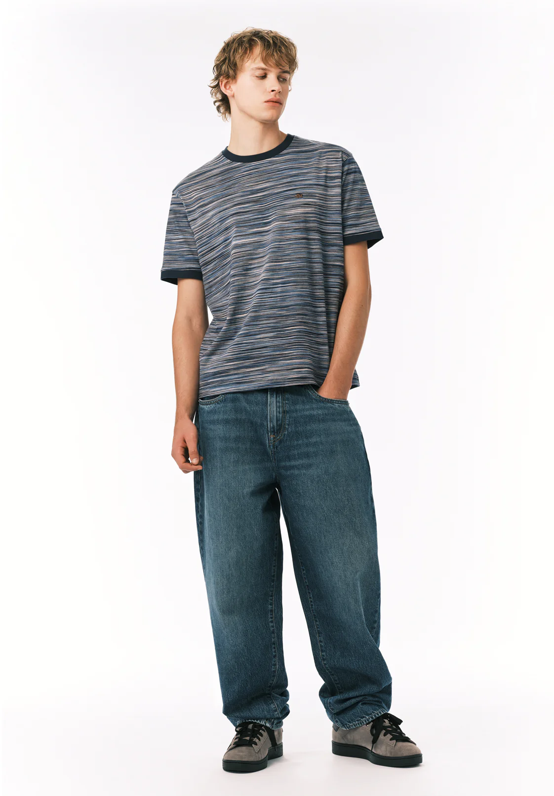 Kirion Men's Striped Tee, Faded Denim - BM24783
