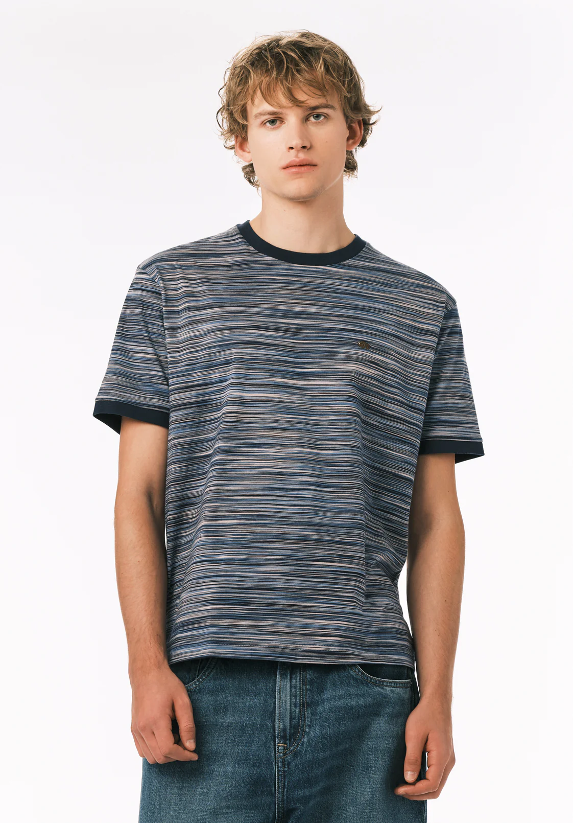 Kirion Men's Striped Tee, Faded Denim - BM24783 - Image 2