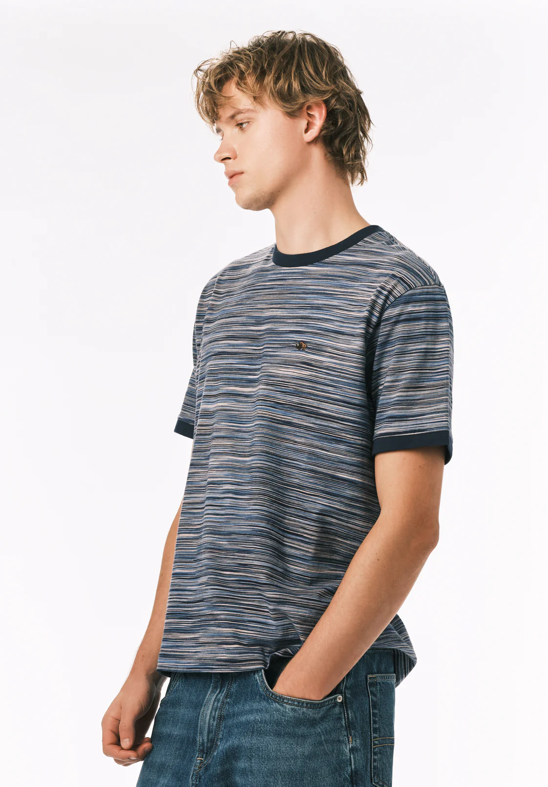 Kirion Men's Striped Tee, Faded Denim - BM24783 - Image 3