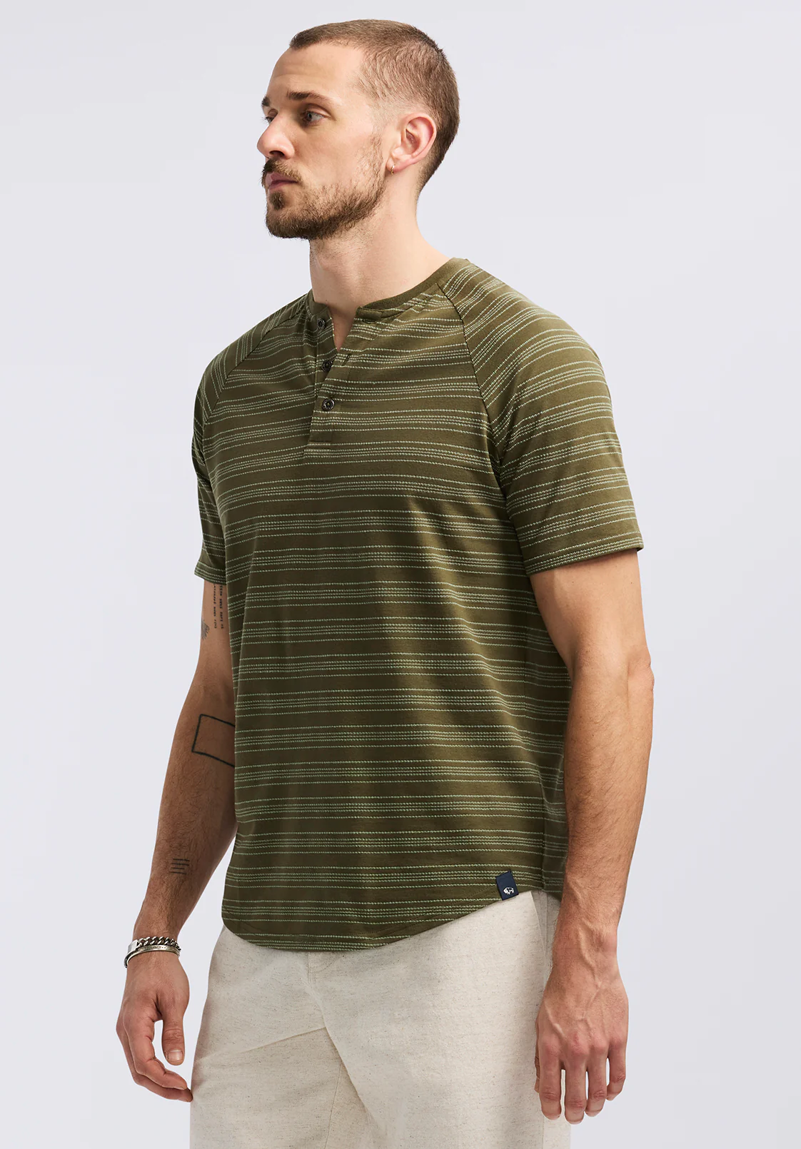 Klaus Men's Short Sleeve Striped Henley, Fern - BM24630 - Image 3