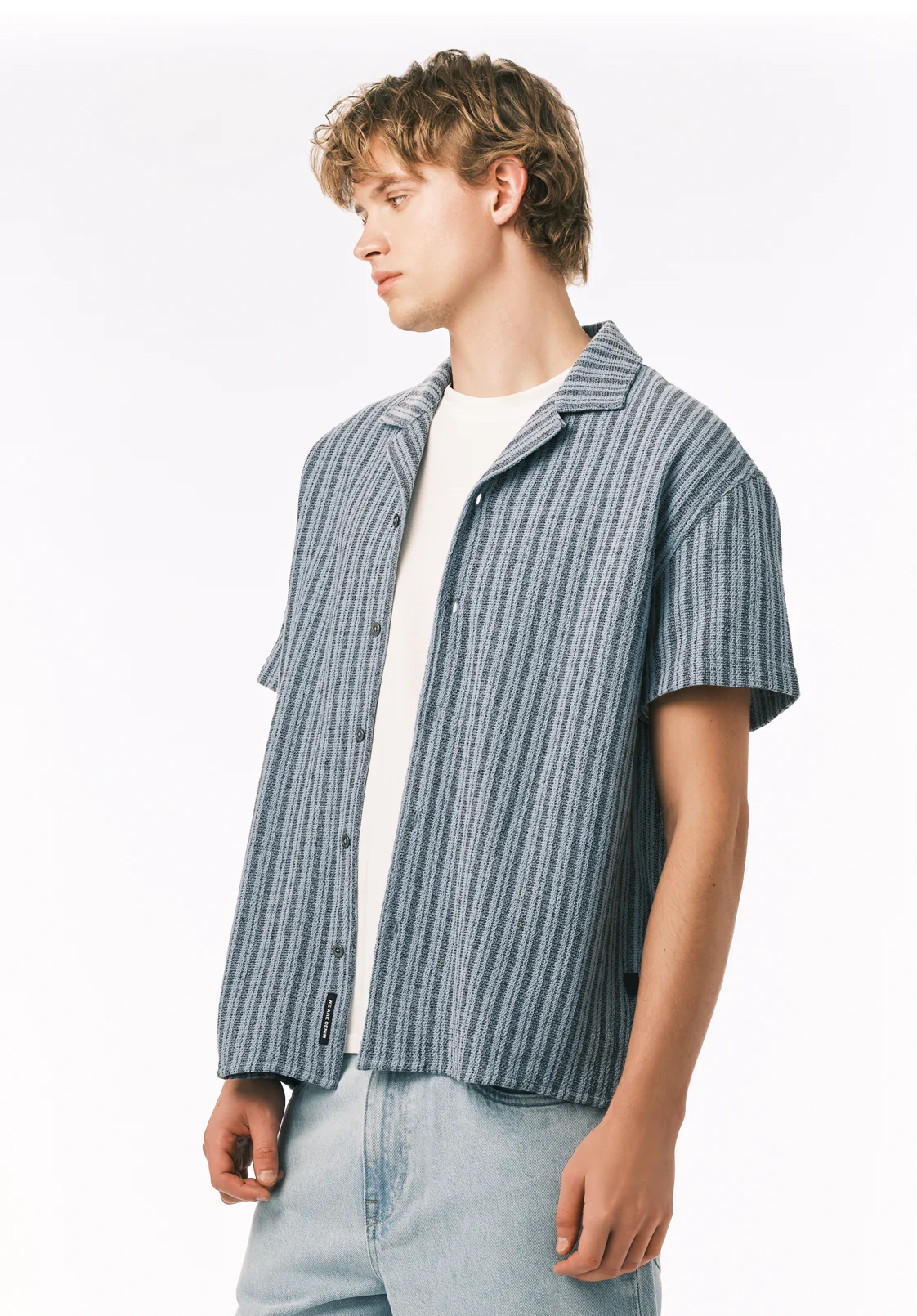 Koddy Men's Short Sleeve Boxy Striped Shirt, Faded Denim - BM24869 - Image 3