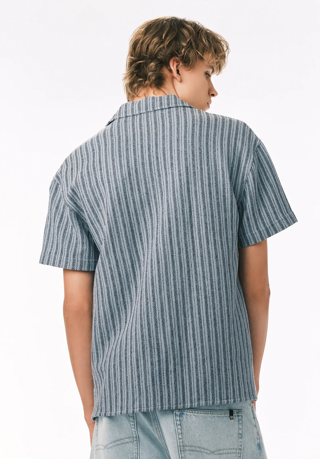 Koddy Men's Short Sleeve Boxy Striped Shirt, Faded Denim - BM24869 - Image 4