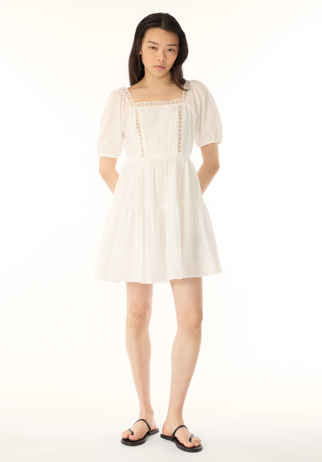 Lara Women's Jean Eyelet Trim Mini Dress, Bright White - WD0100P