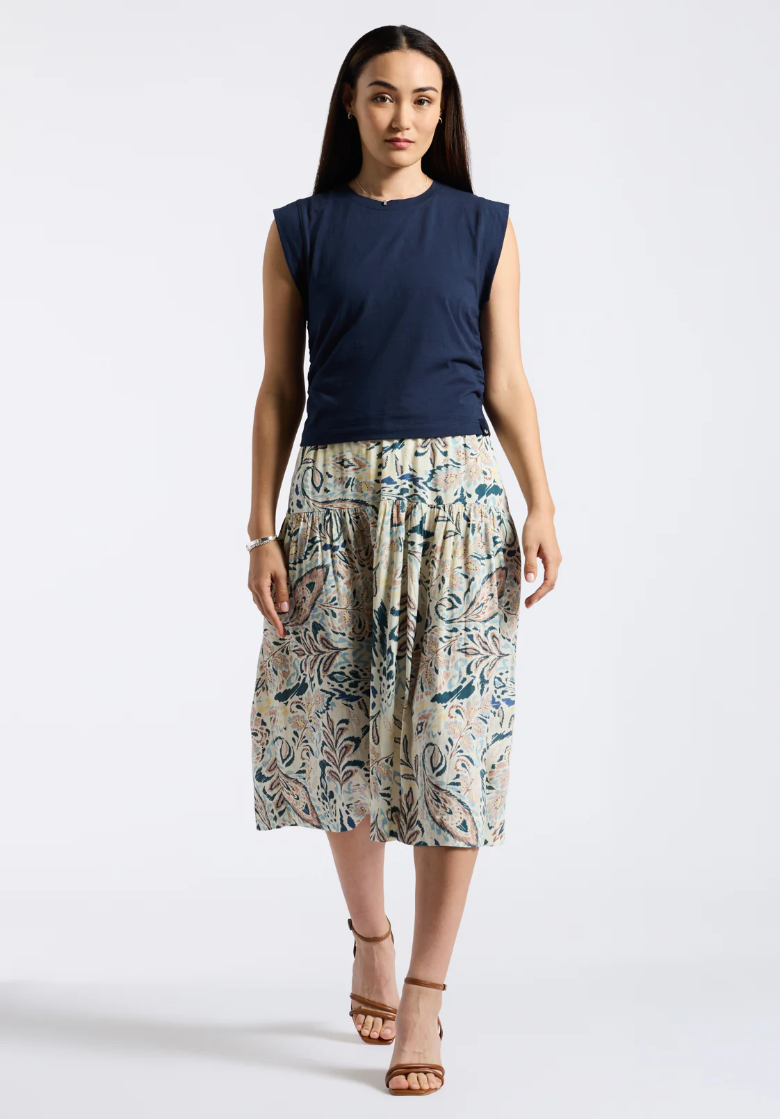 Lupita Women's Printed Tiered Midi Skirt, Paisley - WS0016P