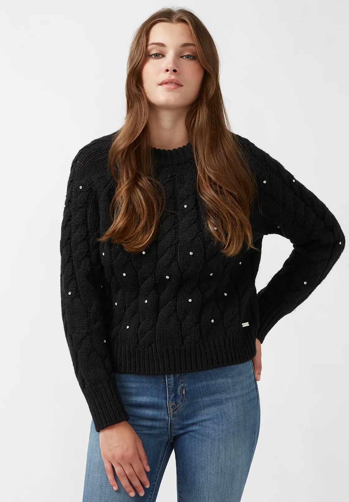 Magari Women's Embellished Cable Knit Sweater, Black - SW0030H - Image 2