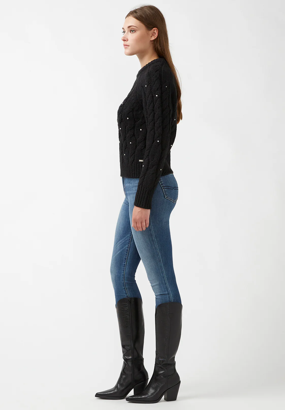 Magari Women's Embellished Cable Knit Sweater, Black - SW0030H - Image 4
