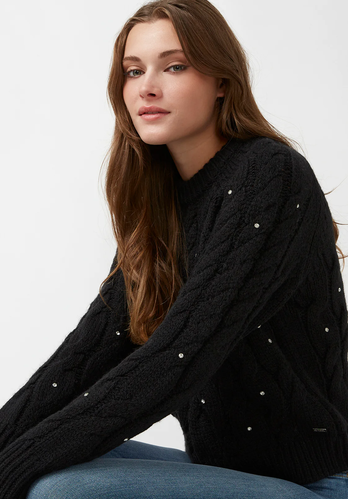 Magari Women's Embellished Cable Knit Sweater, Black - SW0030H - Image 5