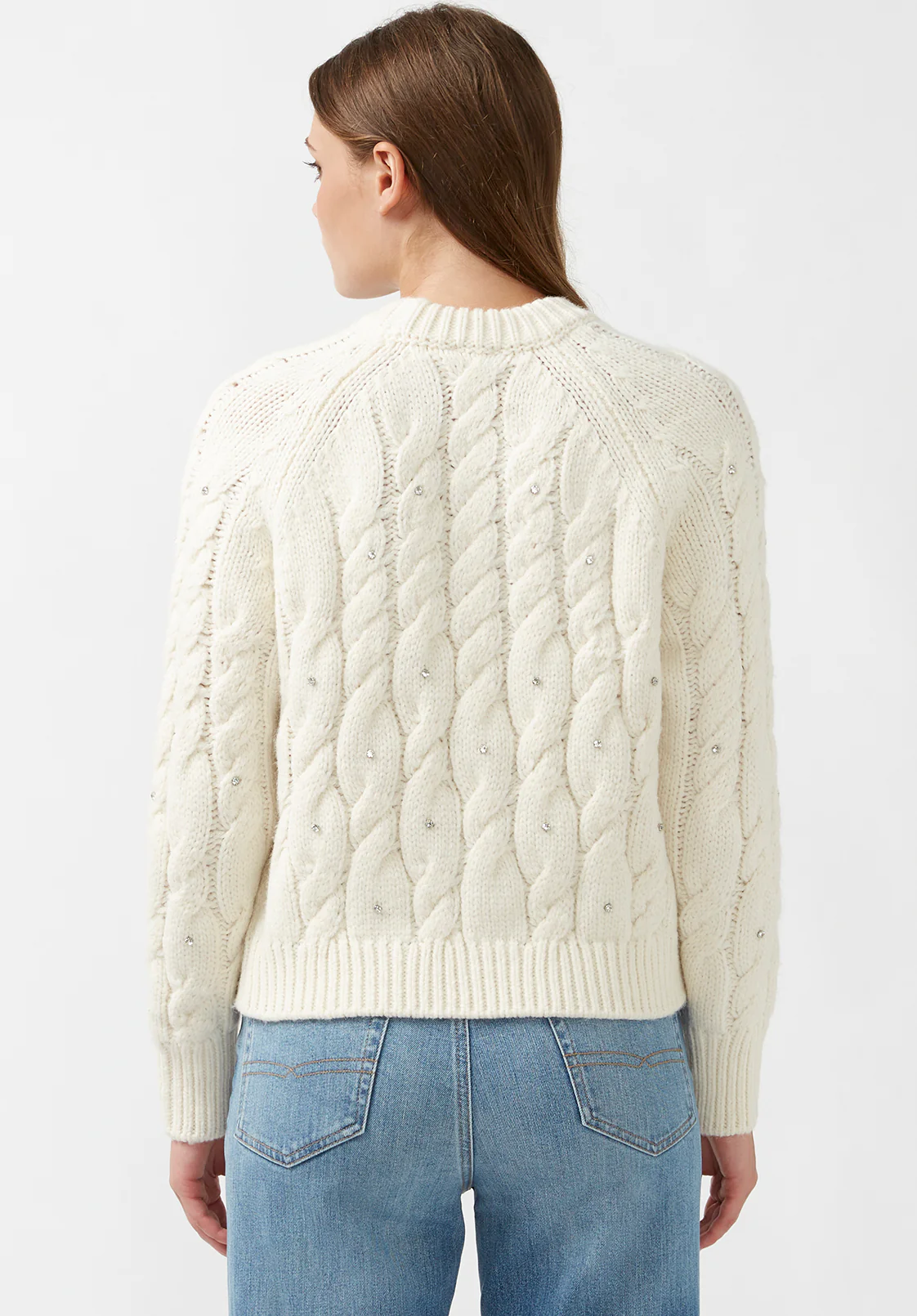 Magari Women's Embellished Cable Knit Sweater, Ivory - SW0030H - Image 3