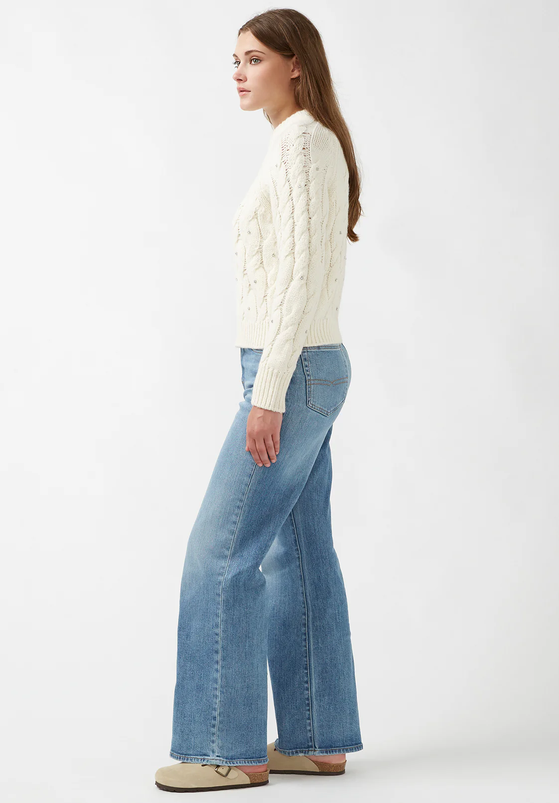 Magari Women's Embellished Cable Knit Sweater, Ivory - SW0030H - Image 4