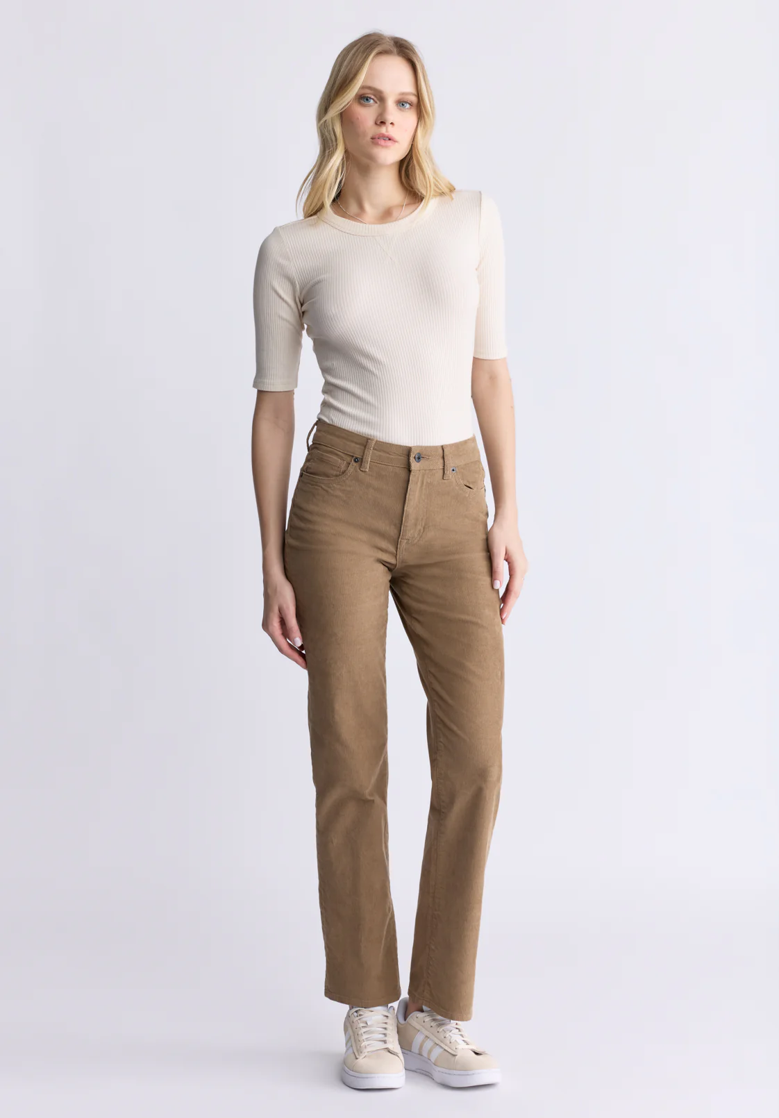 Mary Women's Mid Rise Straight Pants, Dark Beige - BL16007
