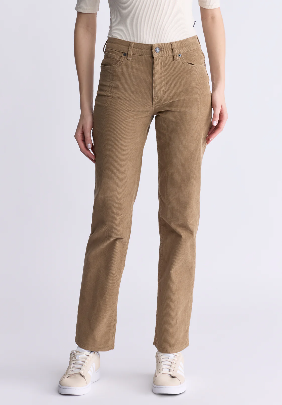 Mary Women's Mid Rise Straight Pants, Dark Beige - BL16007 - Image 2