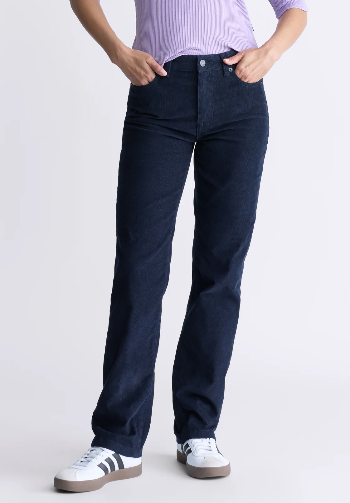 Mary Women's Mid Rise Straight Pants, Navy - BL16007 - Image 2