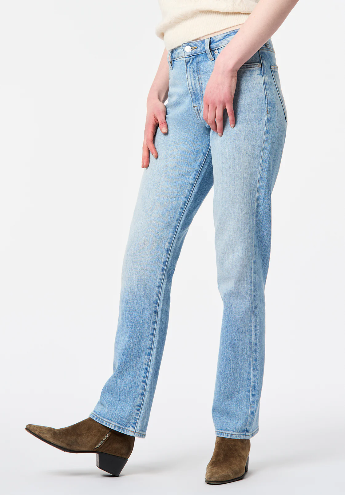 Mary Women's Mid Rise Straight Jeans, Light Blue Sanded - BL16092 - Image 3