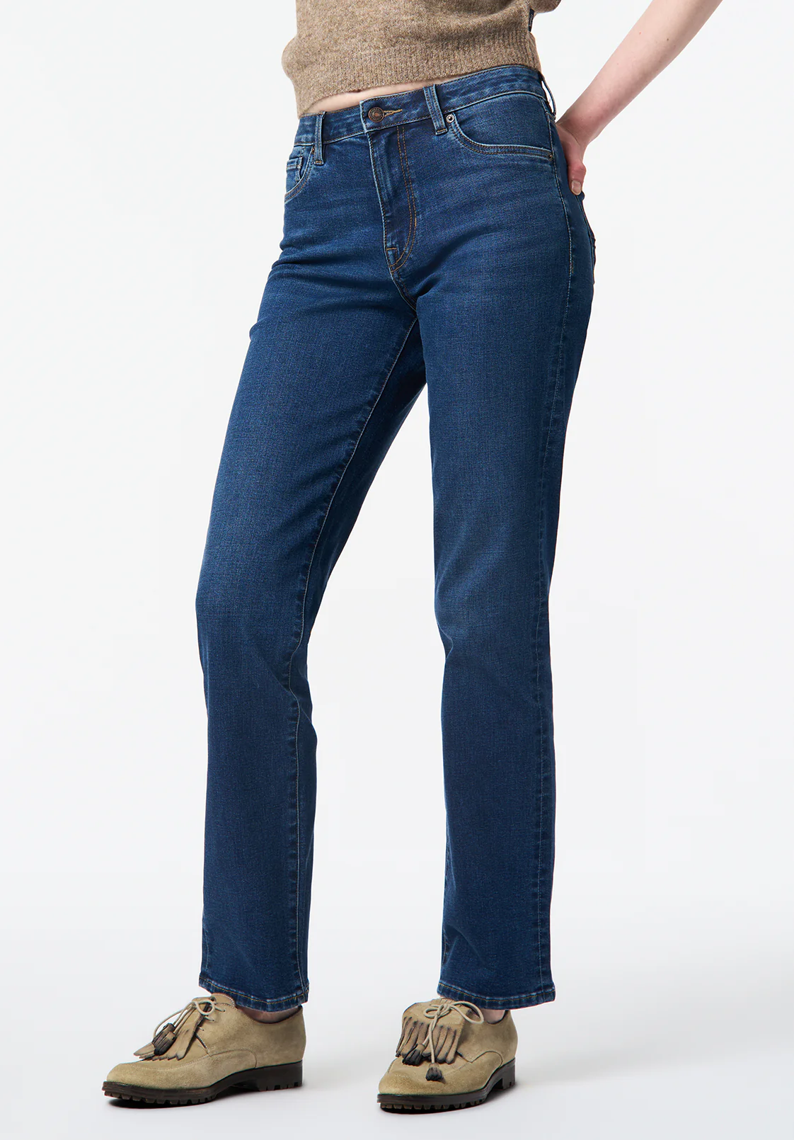 Mary Women's Mid Rise Straight Jeans, Indigo Contrast - BL16151 - Image 4