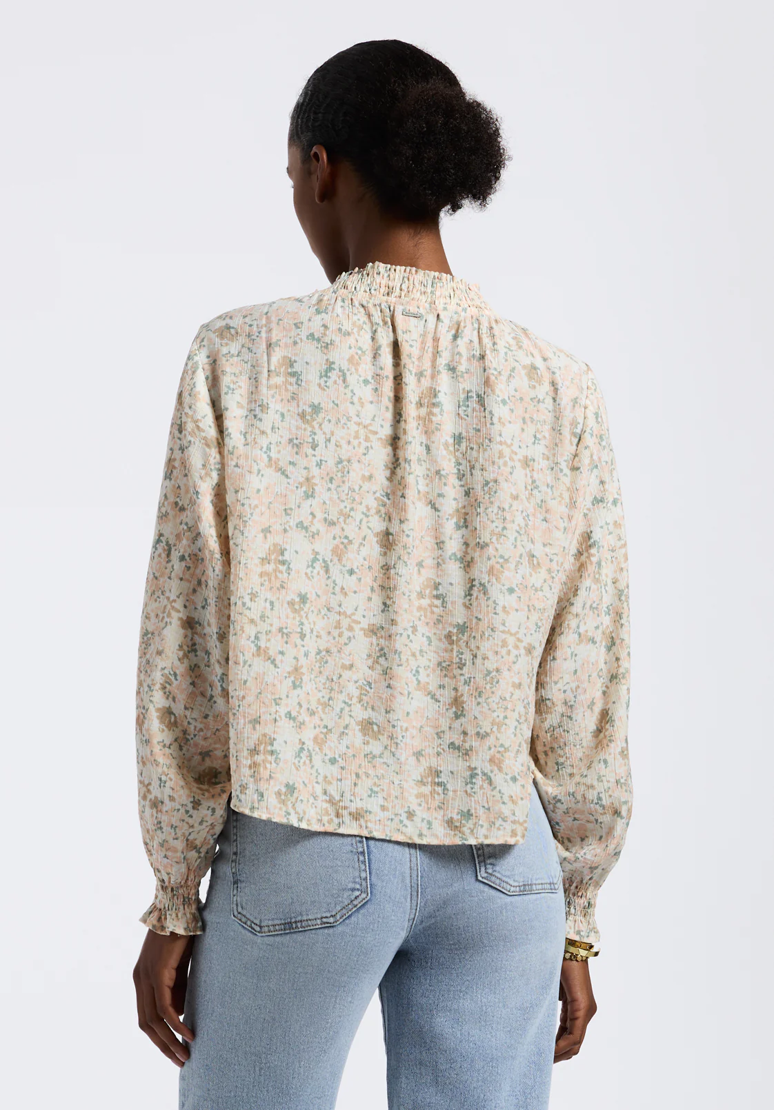 Maylah Women's Floral Print Smocked Blouse, Blurrdlfloraltan - WT0174P - Image 4