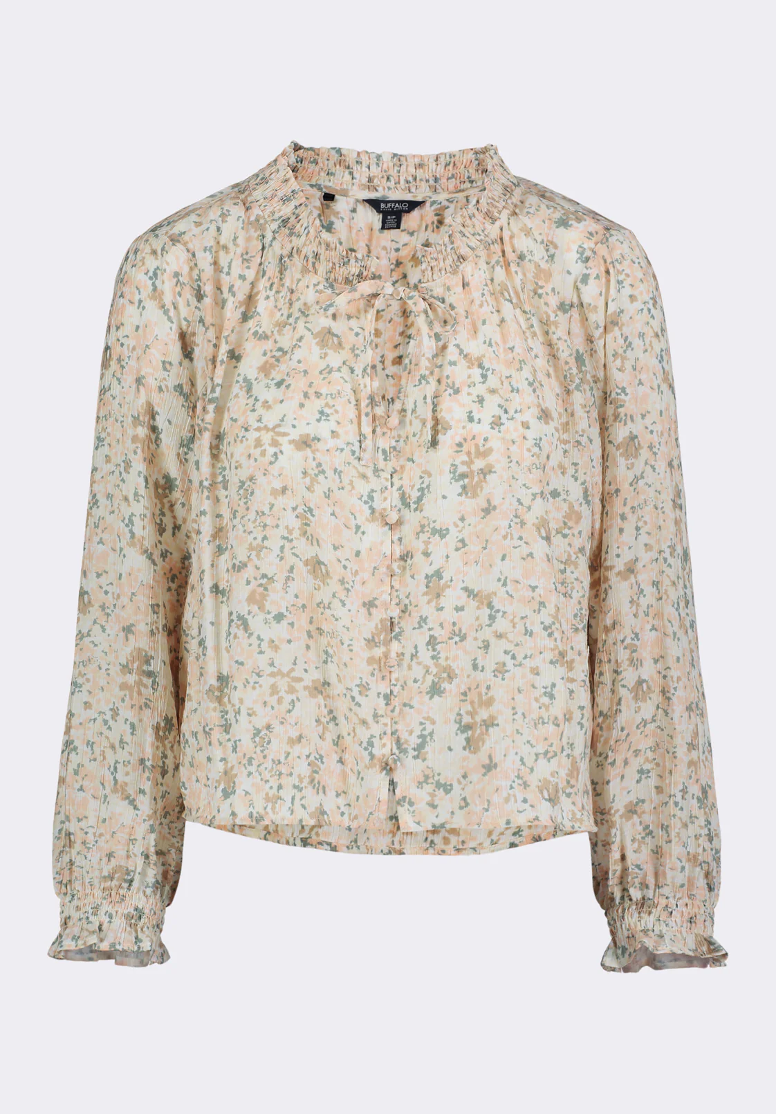 Maylah Women's Floral Print Smocked Blouse, Blurrdlfloraltan - WT0174P - Image 5